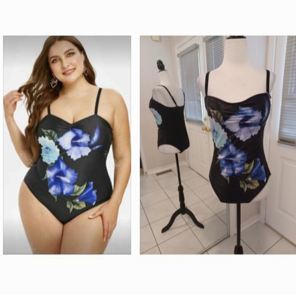 2/$50 New Black & Blue Floral Swimsuit - Size 1XL (US14)